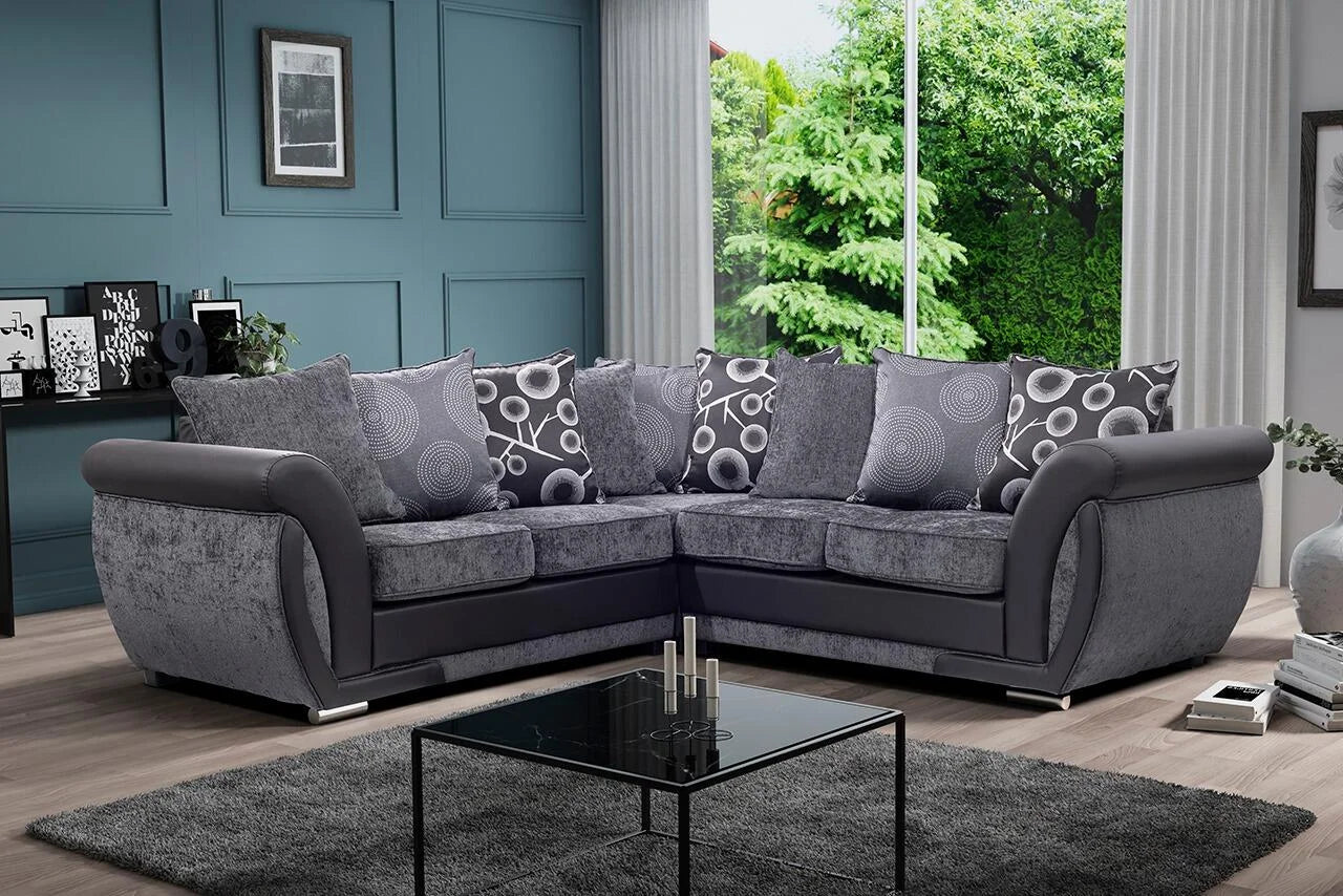 Grey Corner Sofa NEW LARGE SHANNON  Fabric SOFA