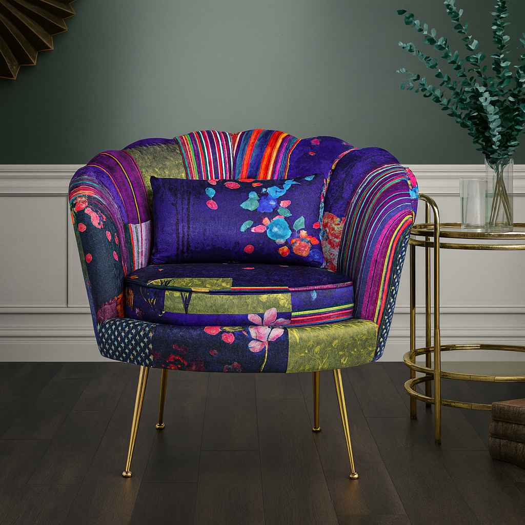 Fabric Patchwork 1 Seater Accent Sofa MARGHERITA