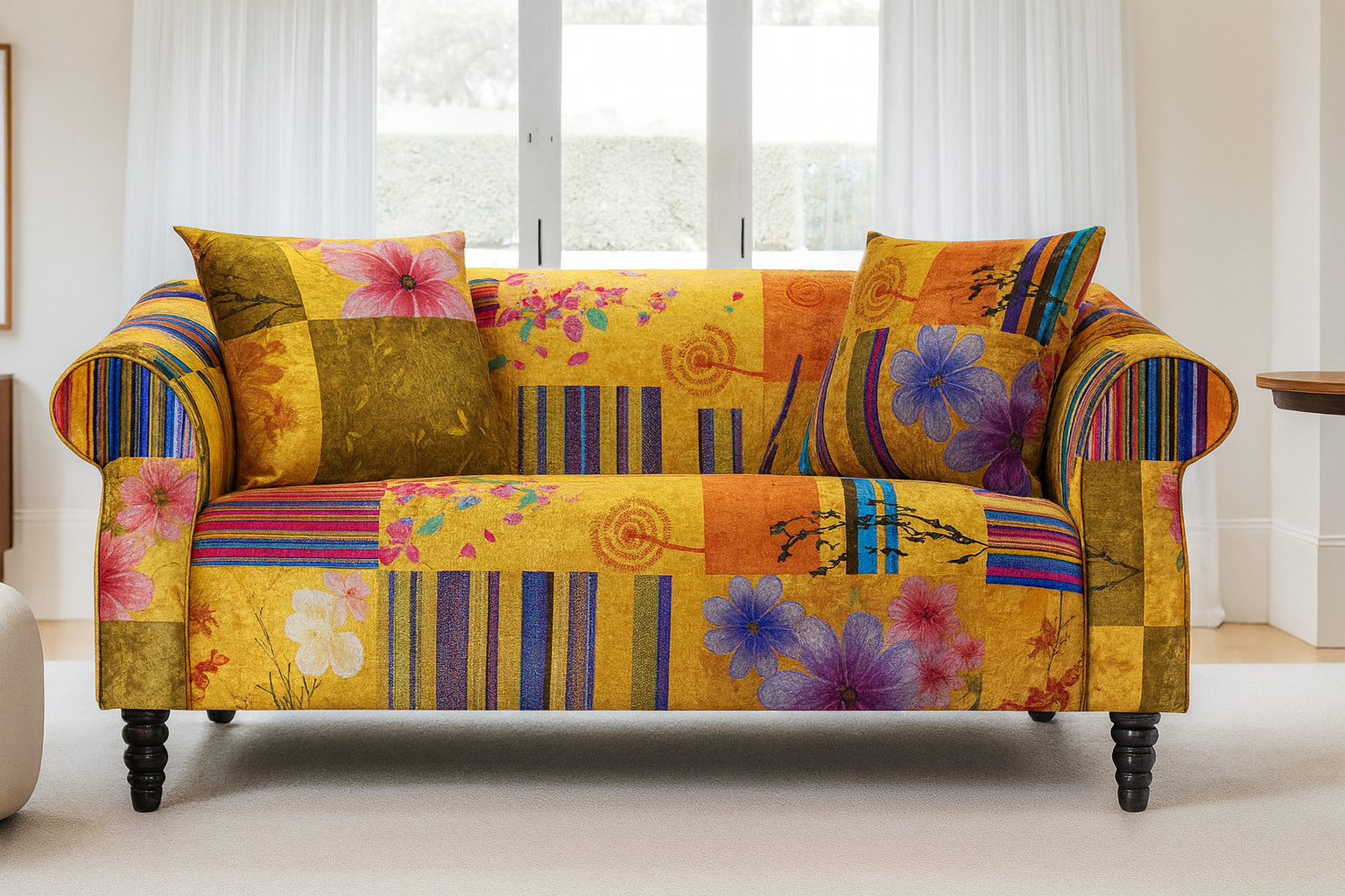 Fabric Gold Patchwork 3 Seater Sofa AVICI GRIDA (21)