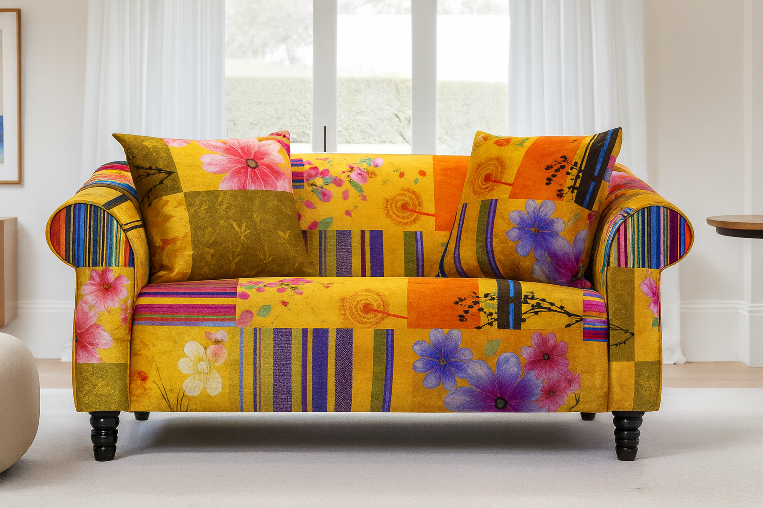 Fabric Gold Patchwork 2 Seater Sofa AVICI GRIDA