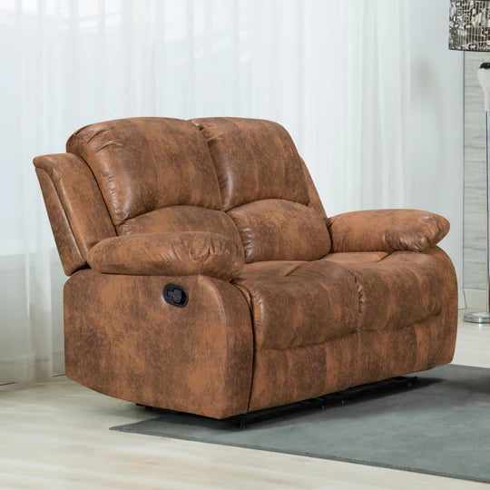 Faux Leather Suede Brown 2 Seater Manual Recliner Sofa SETTEE